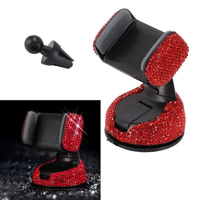 Crystal Rhinestone Air Vent Phone Holder Clip Red W/Suction Cup A P V W • $22.30