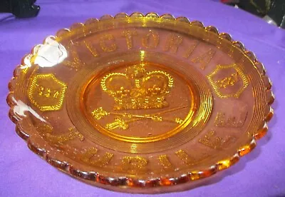 Queen Victoria 1887 Golden Jubilee 50 Years Pressed Amber Glass Dish Plate Bowl  • $60
