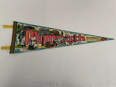 Vintage Plymouth Massachusetts Land Of Pilgrims Felt Banner 25  1123 • $11.99