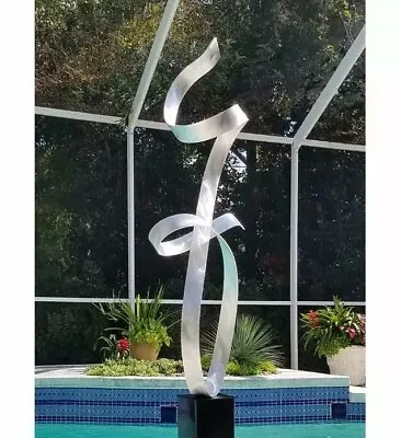 ELEGANT LARGE SILVER BLACK SCULPTURE Abstract INDOOR/OUTDOOR Art By Jon Allen • $530