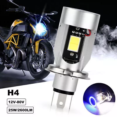 H4 9003 LED Motorcycle Headlight Bulb Kit 25W High Low Beam W/ Blue Angel Eye • $14.95