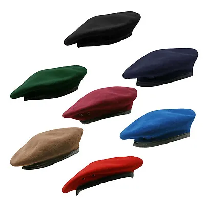 Army Beret British Combat Military Style Cadet Uniform Wool Hat Cap Leather Band • £9.49