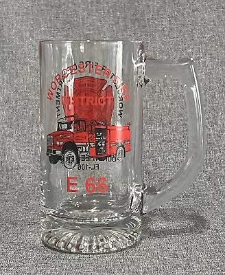 WORCESTER FIRE DEPARTMENT Clear Glass Mug DISTRICT Firefighter VOLUNTEER 1996 • $8.99