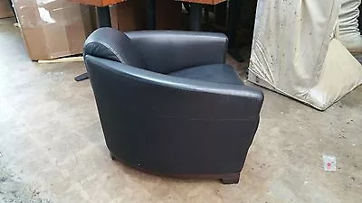 Sharp Vintage Italian  Deco Bugatti Racing Car Style  Black Leather Club Chair • $1400