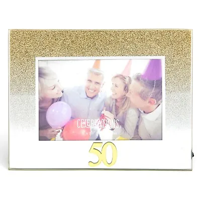 Celebratons Gold Glitter Glass 50th  Birthday Photo Frame 50 • £8.99