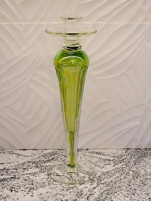 Vintage VENETIAN MURANO Iridescent Green Glass Candlestick Candle Holder  • $31.49