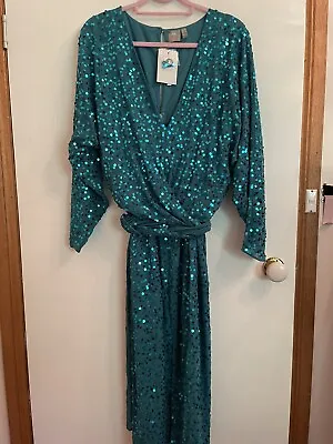 $60 • Buy ASOS Curve Green Sequin Dress Sz 16 - NEW