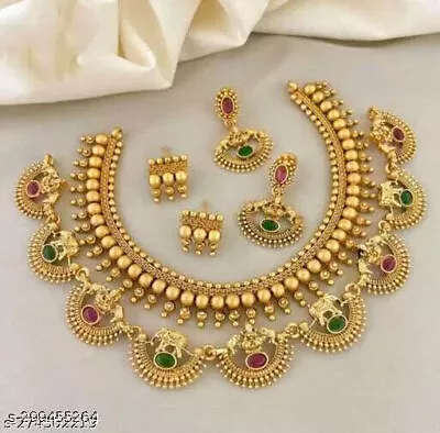 Indian Gold Plated Bollywood Wedding Ethnic Long Necklace Earrings Jewelry Set • $39.41