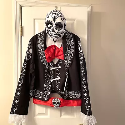 4 Pc Mens Day Of The Dead Halloween Costume Adult Mariachi Sugar Skull Suit Sz L • $25.99