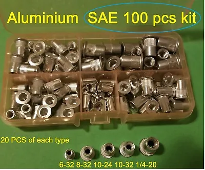 100 QT SAE Rivet Nut Rivnut Aluminum Assort Kit 6-32 8-32 10-24 10-32 1/4-20 • $14