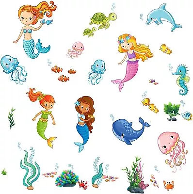 Watercolour Mermaid Wall Stickers Cartoon Jellyfish Dolphin Girls Wall Decals  • $15.29