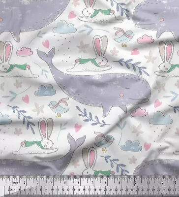 Soimoi White Cotton Poplin Fabric Cute Animals Kids Printed Craft-T5m • $8.69