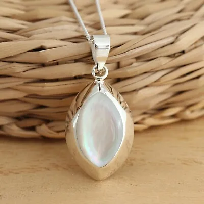 925 Sterling Silver Mother Of Pearl Large Pendant Necklace Gift Boxed • $20.76