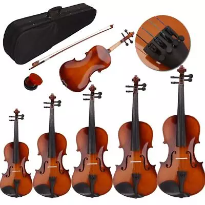 1/2 1/8 1/4 3/4 4/4 Basswood Natural Acoustic Violin Fiddle Set W/Case Bow Rosin • $55.99