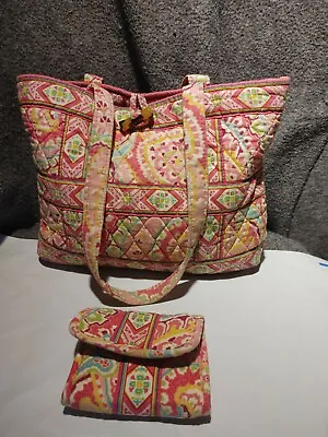 Vera Bradley Petal Pink Small Toggle Tote Purse 2 Handles Pockets W/ Wallet SET • $12.75