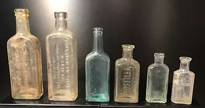 7 Vintage Glass Old Bottles Various Types & Colors - Medicine Syrup Fragrance • $9.96