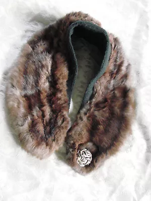 VTG 40s 50s Fur Collar With Button Wool GC Brown Satin Lined • $14.99