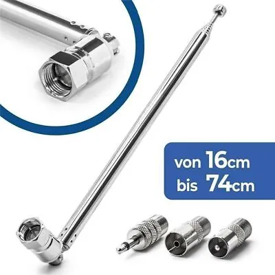 Silver 74cm Telescopic Antenna Replacement F Plug DAB FM Radio AM FM Car Audio • £5.27