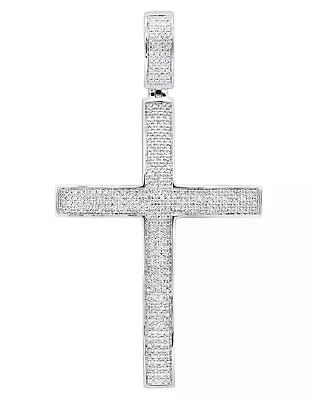 Large Men's Sterling Silver Real Diamond Cross Charm / Pendant 1.31ct • $400