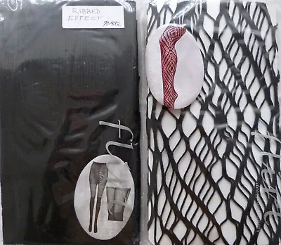 2 Pairs Of One Size Patterned Fishnet And Mock Knee High Tights In Black • $8.64