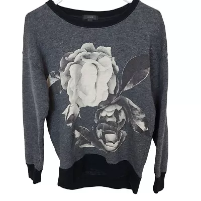 J. Crew Womens XS Gray Exploded Floral Oversized Black Trim Pullover Sweatshirt • $34.10