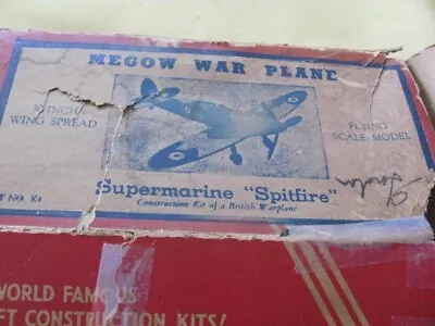 WWII Era Megow Hobbycraft Supermarine Spitfire Balsa Wood Incomplete Plane Kit • $12