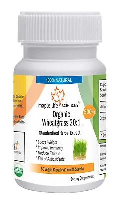 $8.20 • Buy ORGANIC Wheat Grass 20:1 Extract Capsuels , Pure & High Quality, Antioxidant