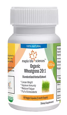 $8.20 • Buy ORGANIC Wheat Grass 20:1 Extract Capsuels , Pure & High Quality, Antioxidant