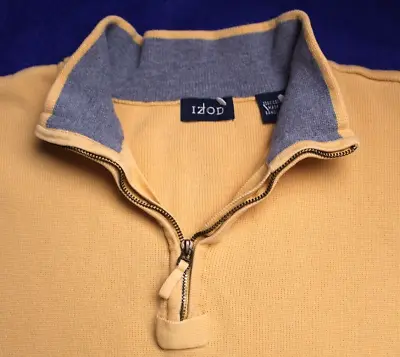 IZOD HALF ZIP SWEATER Men's Size M Golden Yellow Sturdy 100% Cotton Pullover • $21.99