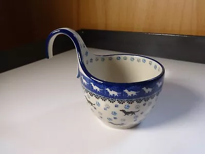 Polish Pottery Bowl BROKEN Loop Handle  Dachshund Dogs/Paws Ceramika Artystycza • $5.99