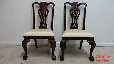 Pair Maitland Smith Mahogany Chippendale Dining Room Side Chairs Ball Claw B • $719.10