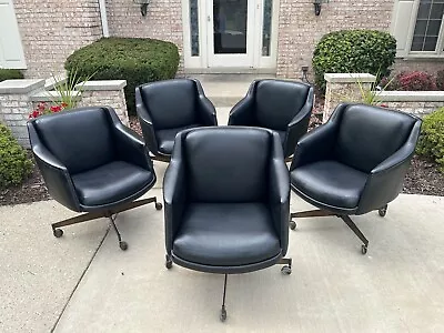 4 Ward Bennett Brickel Leather Black Executive Office Arm Chairs Vtg Modern Mcm • $1650