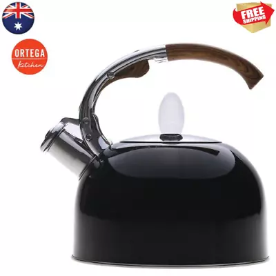 Ortega Kitchen 2.5L Whistling Stovetop Kettle - Black/Bamboo AU Free Shipping* • $39.95