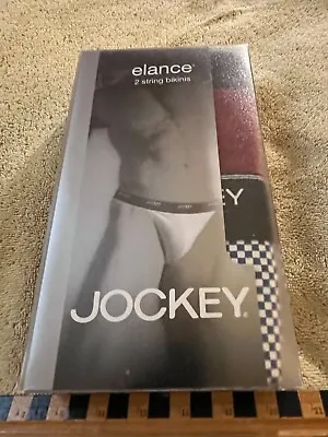 Jockey Elance XL String Bikini NOS-2 Pair-men's-burgundy Blue Check • $18