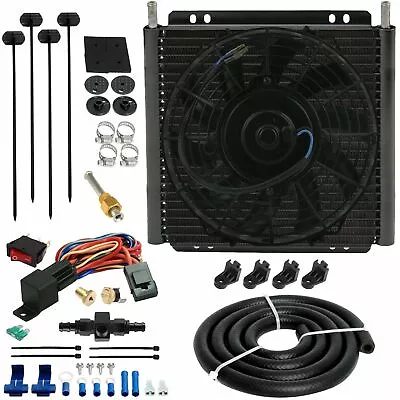 26 Row Trans-mission Oil Cooler Fan 6an In-hose 180'f Thermostat Temp Switch Kit • $129.95