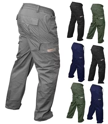 Mens OSILLATOR Elasticated WORK Trousers Cargo Combat Multi Pocket PREMIUM Pants • £11.99