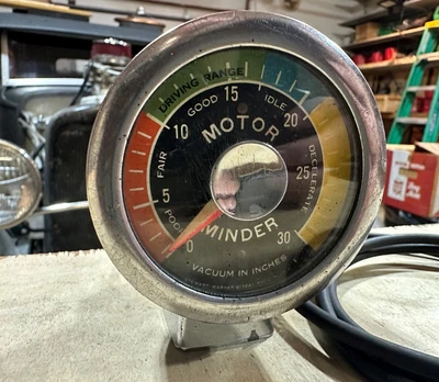 $125 • Buy 60's Stewart Warner Motor Minder Vacuum Gauge 2-5/8 Hot Rod Rat Rod