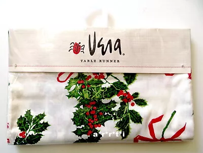 Vera Neumann Christmas Holly Print Candy Canes Bows Pine 14  X 70  Table Runner • $37