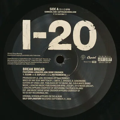 I-20 Featuring Ludacris & Bone Crusher  - Break Bread (12 ) • £13.49