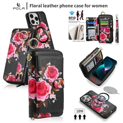 Flower Lady Phone Bag Removable Magnetic Cover For IPhone 11 12 13 14 15 6 7 8 X • £22.79