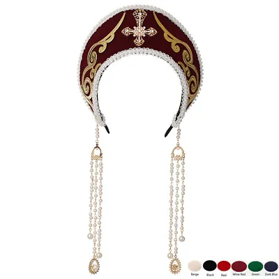 Renaissance Tudor Headpiece With Cross Chain Medieval Royal French Hood Coronet • £15.59