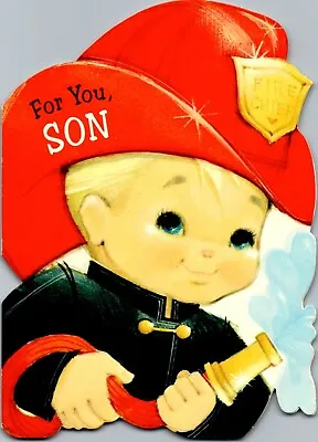 Fireman Boy Kid Fire Hose VTG Valentine Greeting Card Valentine's Day • $6