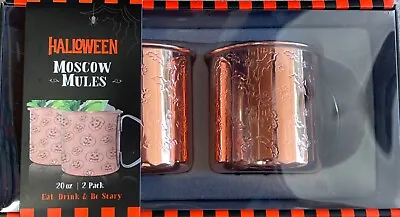 Halloween Moscow Mule Stainless Steel Cups 20oz Set Of 2 Bats Spiders Barware • $10