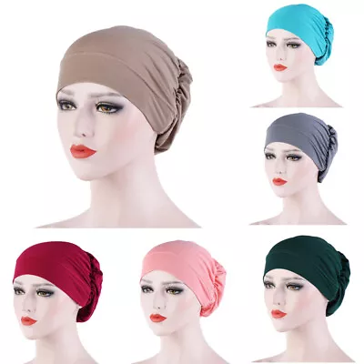 Muslim Turban Hat Head Hijab Headwear Hair Loss Cap Elastic Bonnet Solid Color • $4.74