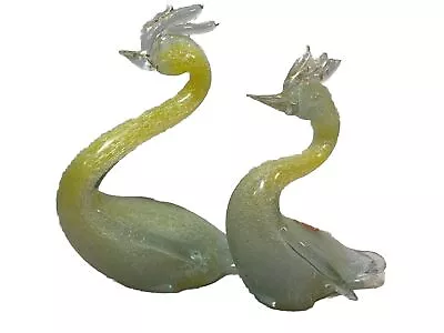 Pair Vintage Murano Italian Art Glass Yellow Pulegoso Birds Seguso Avem • $65