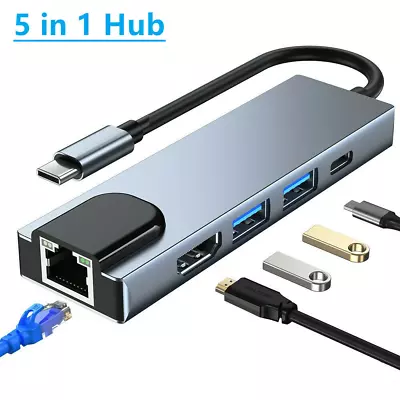 5 In 1 USB C Hub To RJ45 Ethernet Type C Hub Adapter Charger For Macbook 4K HDMI • $12.99