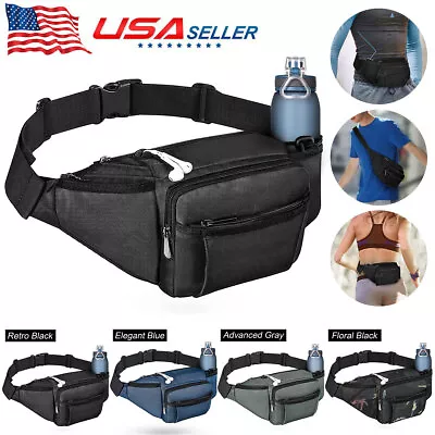 Large Fanny Pack W/ Water Bottle Holder Hiking Waist Pack Hip Bug Bag For Unisex • $20.89