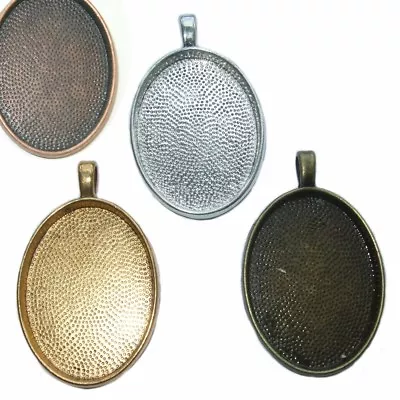 £3.99 • Buy OVAL SILVER BRONZE GOLD COPPER CAMEO CABOCHON PENDANT SETTING TRAY 30x22mm  C29