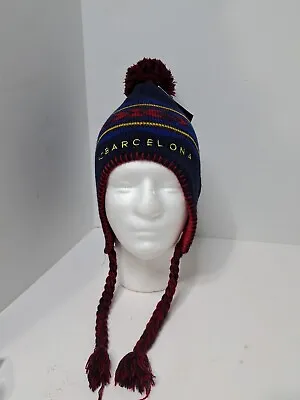 FC  Barcelona Soccer Winter Hat Beanie With Braids Blue Red Yellow  • $15.80