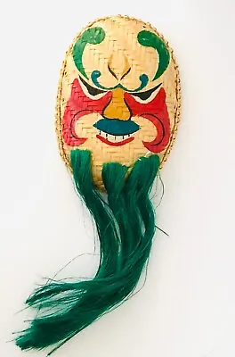 Vietnamese Theatre Mask Handmade Woven Folk Art Green Beard Colorful Unique • $21.95